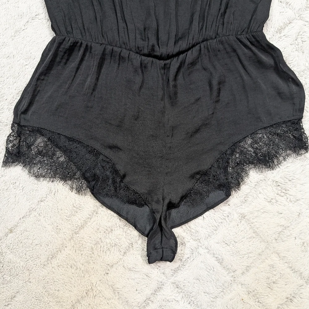 Free People Romper Womens S Black Intimately Sleeveless Lace Romantic Satin